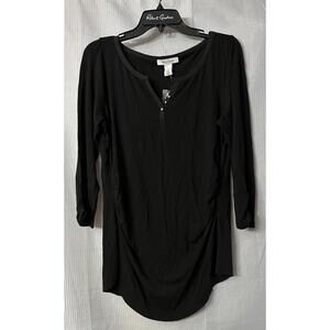 NWT White House Black Market WHBM Womens 3/4 Sleeve Black Top Blouse Shirt XS